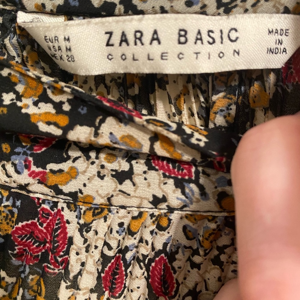 Zara Mock Neck Floral Print 3/4 Sleeve Flowy A-Line Midi Dress Size M - Picture 7 of 7